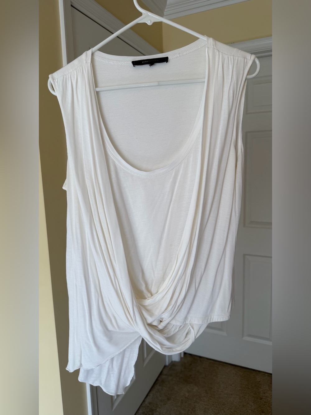 BCBGMaxAzria White Draped Sleeveless Tank